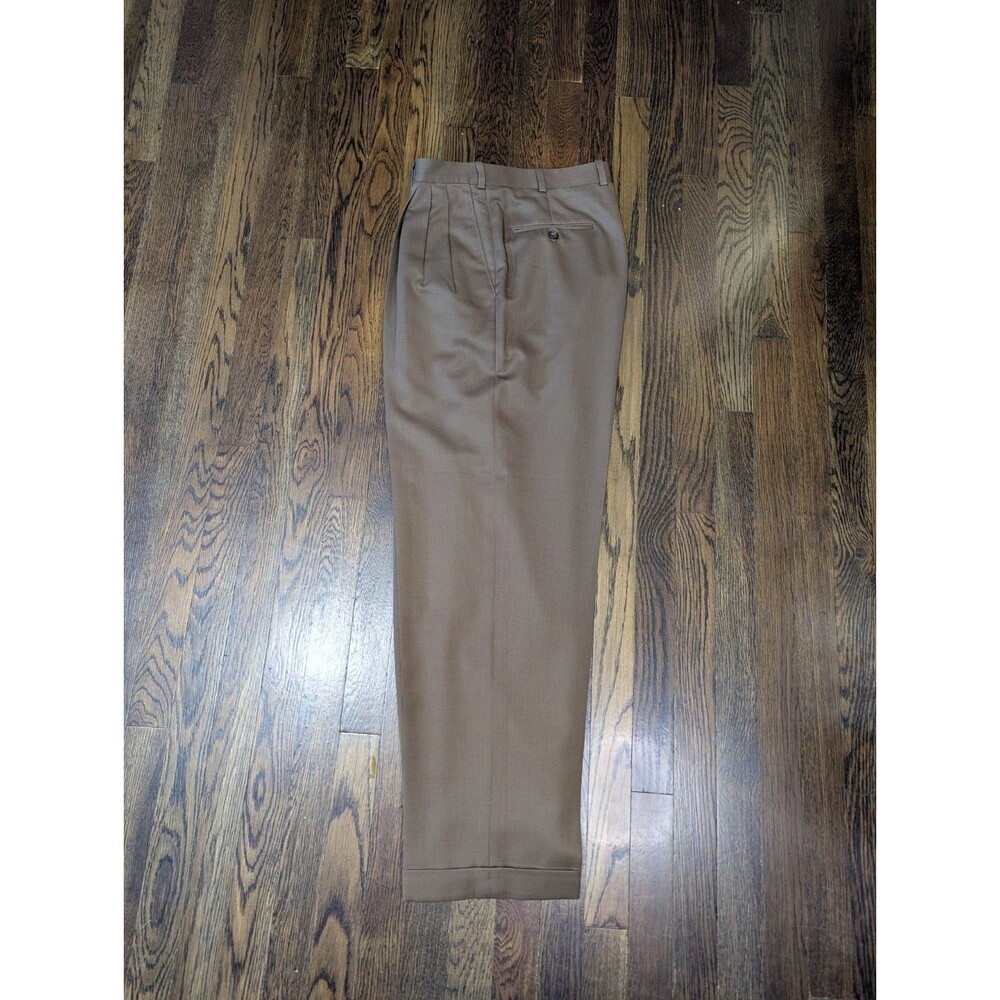 JB Britches Dress Pants Mens 36x31 Brown Wool Pleated Cuffed Trousers Vtg USA